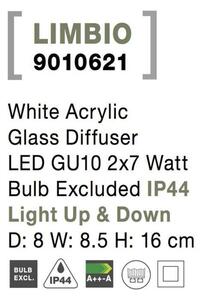 NOVA LUCE venkovní nástěnné svítidlo LIMBIO bílý akryl skleněný difuzor GU10 2x7W bez žárovky IP44 světlo nahoru a dolů 9010621