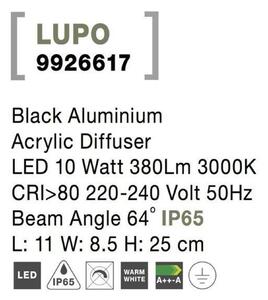 NOVA LUCE venkovní nástěnné svítidlo LUPO černý hliník akrylový difuzor LED 10W 3000K 220-240V 64st. IP65 9926617