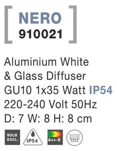 NOVA LUCE venkovní nástěnné svítidlo NERO hliník bílé skleněný difuzor GU10 1x7W 220-240V IP54 bez žárovky světlo dolů 910021