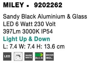 NOVA LUCE venkovní nástěnné svítidlo MILEY černý hliník čiré sklo LED 7W 3000K IP54 200-240V IP54 světlo nahoru a dolů 9202262
