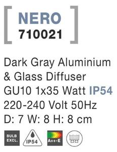 NOVA LUCE venkovní nástěnné svítidlo NERO tmavě šedý hliník skleněný difuzor GU10 1x7W 220-240V IP54 bez žárovky světlo dolů 710021