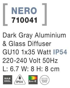 NOVA LUCE venkovní nástěnné svítidlo NERO tmavě šedý hliník skleněný difuzor GU10 1x7W 220-240V IP54 bez žárovky světlo dolů 710041