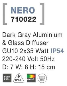NOVA LUCE venkovní nástěnné svítidlo NERO tmavě šedý hliník skleněný difuzor GU10 2x7W 220-240V IP54 bez žárovky světlo nahoru a dolů 710022