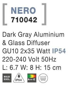 NOVA LUCE venkovní nástěnné svítidlo NERO tmavě šedý hliník skleněný difuzor GU10 2x7W 220-240V IP54 bez žárovky světlo nahoru a dolů 710042