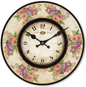 Nástěnné hodiny dřevěné s barevnými květy 29 cm (ISABELLE ROSE)
