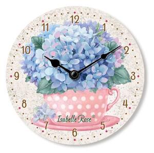 Dřevěné nástěnné hodiny malé s květy 12 cm (ISABELLE ROSE)