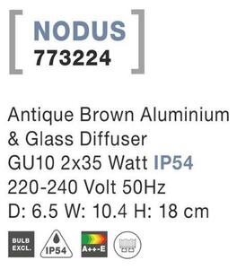 NOVA LUCE venkovní nástěnné svítidlo NODUS antický hnědý hliník skleněný difuzor GU10 2x7W 220-240V IP54 bez žárovky světlo nahoru a dolů 773224