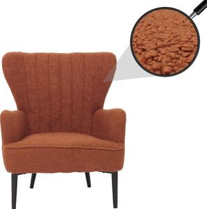 Křeslo HWC-K37, křeslo typu "cocktail" nebo "uši", čalouněné, retro, vintage, potahová látka bouclé (600 g/m²), barva terakota