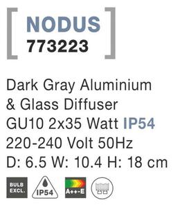 NOVA LUCE venkovní nástěnné svítidlo NODUS tmavě šedý hliník skleněný difuzor GU10 2x7W 220-240V IP54 bez žárovky světlo nahoru a dolů 773223