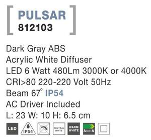NOVA LUCE venkovní nástěnné svítidlo PULSAR tmavě šedý ABS akrylový bílý difuzor LED 6W 3000K nebo 4000K 220-220V 67st. IP54 812103