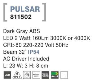 NOVA LUCE venkovní nástěnné svítidlo PULSAR tmavě šedý ABS LED 2W 3000K 220-220V 32st. IP54 811502