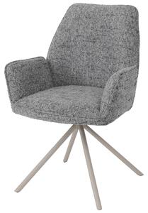 Jídelní židle HWC-G67, kuchyňská židle, otočná, s automatickou aretací polohy, potah z mikrovlákna (410 g/m²), konstrukce v barvě krémové, potah světle šedý