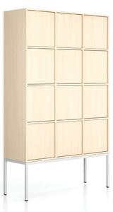 Kancelářská skříň FRAME, bílá podnož, 12x dveře, 1299 x 450 x 2185 mm, PUSH-lock, bříza
