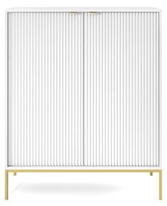 Bílá komoda, moderní design, s reliéfním vzorem, rozměry 104 cm, vhodná do obývacího pokoje nebo ložnice