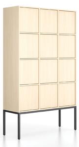 Kancelářská skříň FRAME, černá podnož, 12x dveře, 1299 x 450 x 2185 mm, PUSH-lock, bříza
