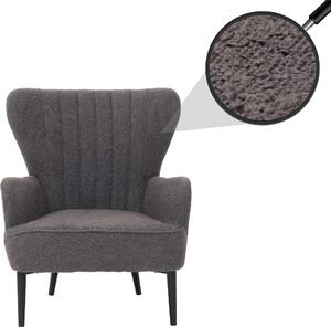 Křeslo HWC-K37, křeslo typu "cocktail" nebo "uši", čalouněné, retro, vintage, potahová látka bouclé (600 g/m²), tmavě šedá barva