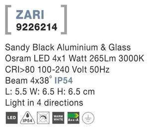 NOVA LUCE venkovní nástěnné svítidlo ZARI černý hliník a sklo Osram LED 4x1W 3000K 100-240V 4x38st. IP54 světlo ve čtyřech směrech 9226214