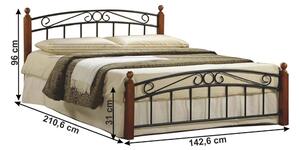 Manželská postel, třešeň / černý kov, 140x200, DOLORES