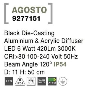 NOVA LUCE venkovní sloupkové svítidlo AGOSTO černý hliník a akrylový difuzor LED 6W 3000K 100-240V 120st. IP54 9277151