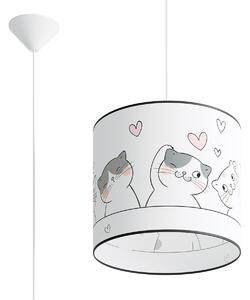 Dětské závěsné svítidlo Cat, 1x plastové stínítko se vzorem, (fi 30cm)