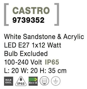 NOVA LUCE venkovní sloupkové svítidlo CASTRO bílý pískovec a akryl E27 1x12W bez žárovky 100-240V IP65 9739352