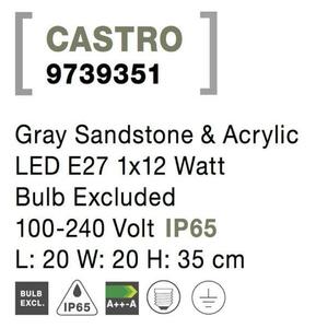 NOVA LUCE venkovní sloupkové svítidlo CASTRO šedý pískovec a akryl E27 1x12W bez žárovky 100-240V IP65 9739351