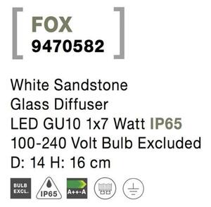 NOVA LUCE venkovní sloupkové svítidlo FOX bílý pískovec skleněný difuzor GU10 1x7W 100-240V bez žárovky IP65 9470582