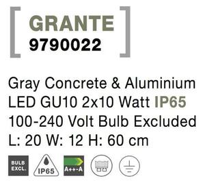 NOVA LUCE venkovní sloupkové svítidlo GRANTE šedý beton a hliník GU10 2x10W 100-240V bez žárovky IP65 9790022