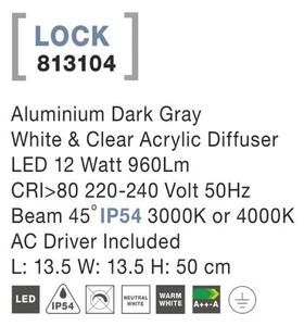 NOVA LUCE venkovní sloupkové svítidlo LOCK hliník tmavě šedá bílý a čirý akrylový difuzor LED 12W 220-240V 45st. IP54 3000K nebo 4000K 813104