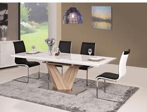 Jídelní stůl, bílá extra vysoký lesk HG/dub sonoma, DURMAN, 160 x 90 cm, dub , Deska
