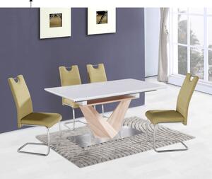 Jídelní stůl, bílá extra vysoký lesk HG/dub sonoma, DURMAN, 160 x 90 cm, dub , Deska