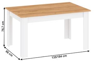 Jídelní stůl, bílá alba / dub craft zlatý, LANZETTE S, 135 x 86 cm, Bíla , dřevotříska