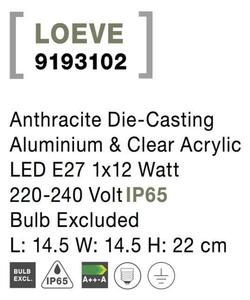 NOVA LUCE venkovní sloupkové svítidlo LOEVE antracitový hliník a čirý akryl E27 1x12W 220-240V IIP65 bez žárovky 9193102