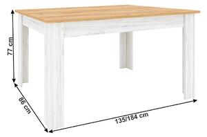 TEMPO Jídelní stůl, rozkládací, dub craft zlatý/dub craft bílý, 135-184x86 cm, SUDBURY