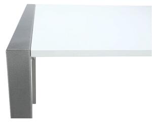 Jídelní stůl, rozkládací, MDF / kov, bílá extra vysoký lesk HG / stříbrná, DARO