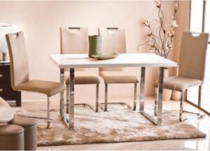 Jídelní stůl, bílá HG + chrom, 130x80 cm, TALOS
