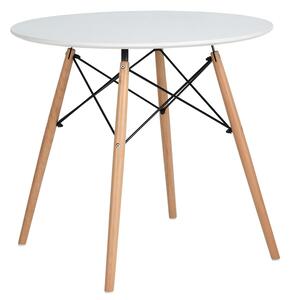 Jídelní stůl DEMIN průměr 120 cm, bílá matná, buk, kov černý