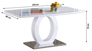 Jídelní stůl bílý obdelník vysoký lesk noha ve tvaru elipsy ocelová podnož TK3209