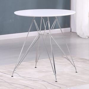 Jídelní stůl, chrom / MDF, bílá extra vysoký lesk HG, RONDY, 80 x 80 cm, Bíla , chrom