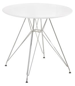 Jídelní stůl, chrom / MDF, bílá extra vysoký lesk HG, RONDY, 80 x 80 cm, Bíla , chrom