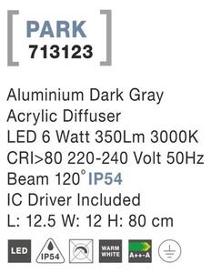 NOVA LUCE venkovní sloupkové svítidlo PARK hliník tmavě šedá akrylový difuzor LED 6W 3000K 220-240V 120st. IP54 AC vč. driveru 713123