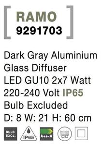 NOVA LUCE venkovní sloupkové svítidlo RAMO tmavě šedý hliník skleněný difuzor GU10 2x7W 220-240V IP65 bez žárovky 9291703