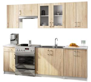 Kuchyňská linka LIMA 2,4m s vitrínou 720cm Dub Sonoma / Bílá