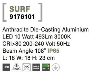 NOVA LUCE venkovní sloupkové svítidlo SURF antracitový hliník LED 8W 3000K 200-240V 108st. IP65 9176101