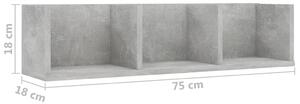 Nástěnná police Dettsa na CD - dřevotříska - 75x18x18 cm | betonově šedá