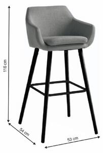 Barová židle čalouněná šedohnědá látka podnož černá dřevo TK3179