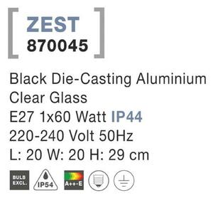 NOVA LUCE venkovní sloupkové svítidlo ZEST černý litý hliník čiré sklo E27 1x12W 220-240V IP54 bez žárovky 870045