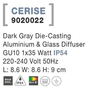 NOVA LUCE venkovní stropní svítidlo CERISE tmavě šedý hliník a skleněný difuzor GU10 1x7W IP54 220-240V bez žárovky 9020022
