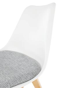 Jídelní židle DAMARA, plast bílý, látka světle šedá, buk