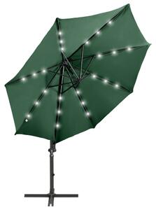 Konzolový slunečník s tyčí a LED světly zelený 300 cm